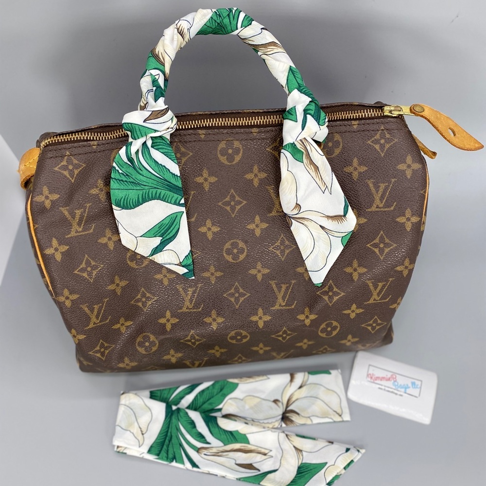 White & Green Palm Print Scarfs (2) Twilly